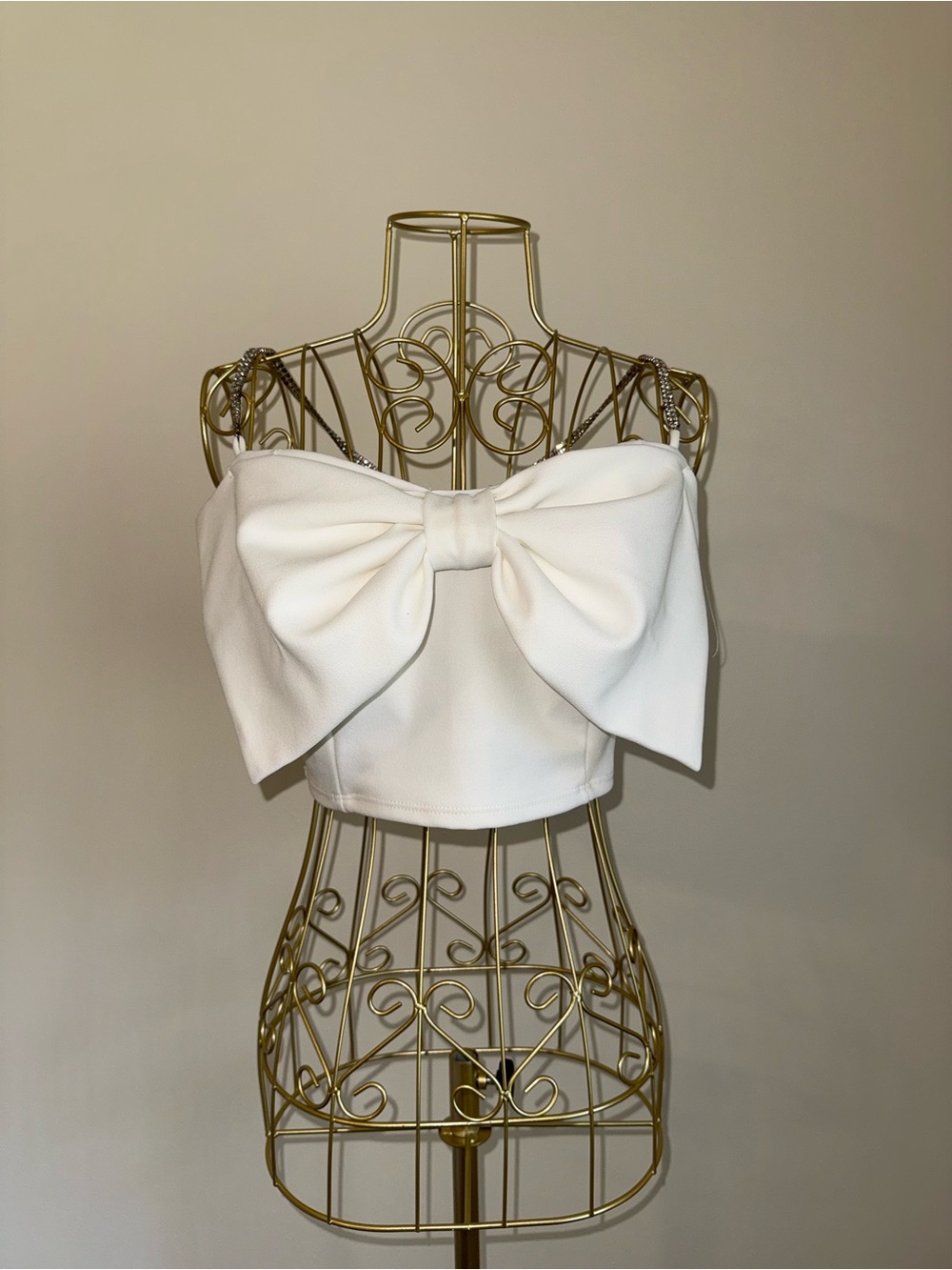 Windsor White Strapless Bow-Front Crop Top